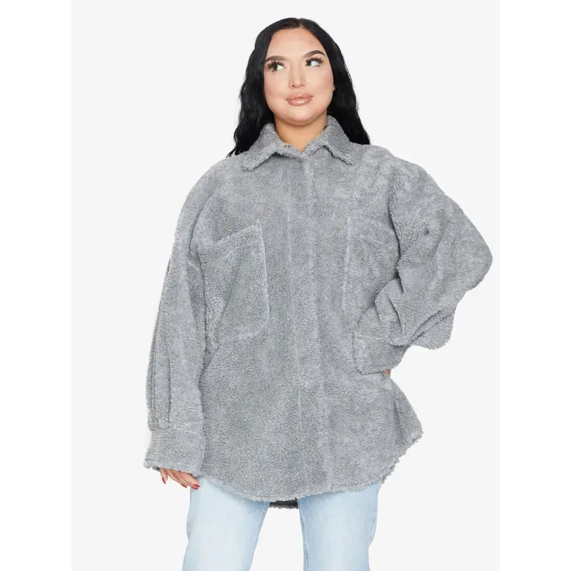 Oversized Patch Pocket Borg Teddy Shacket