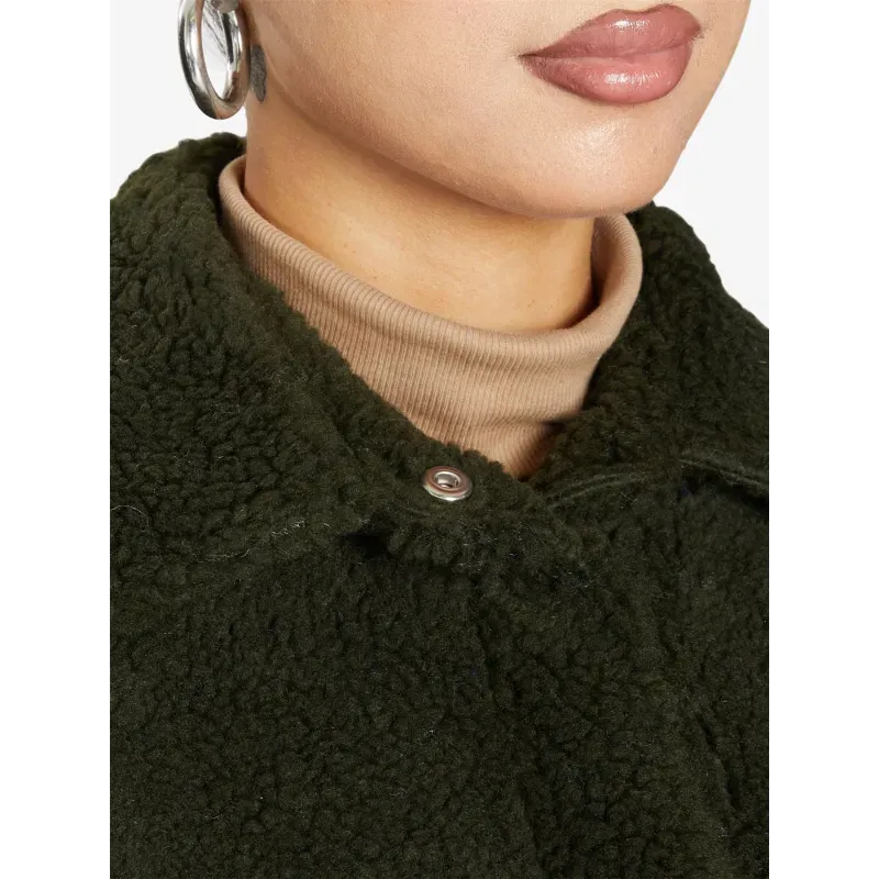 Oversized Patch Pocket Borg Teddy Shacket
