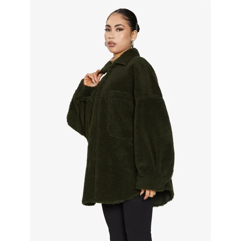 Oversized Patch Pocket Borg Teddy Shacket