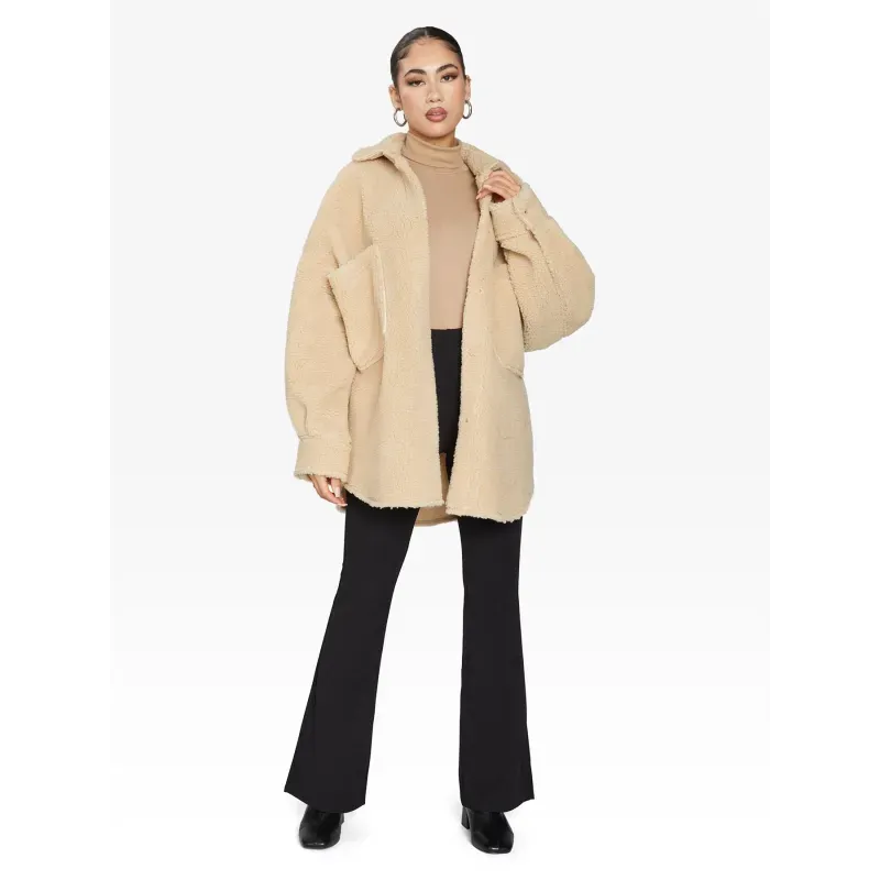 Oversized Patch Pocket Borg Teddy Shacket