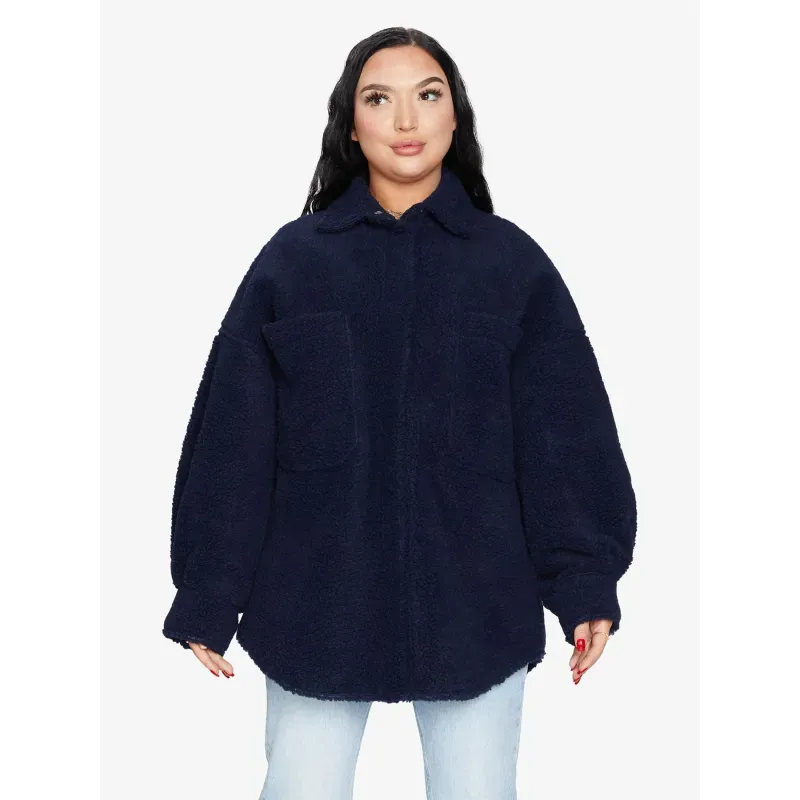Oversized Patch Pocket Borg Teddy Shacket