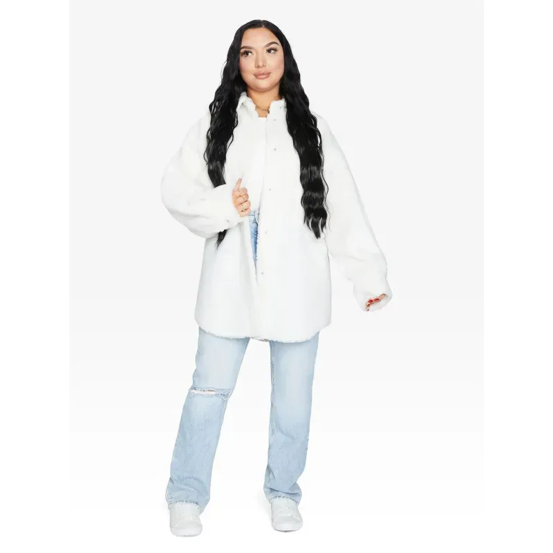 Oversized Patch Pocket Borg Teddy Shacket