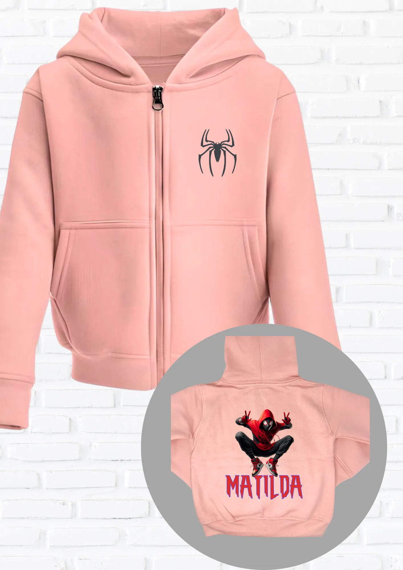 Personalised Boys Miles Morales' Zip Custom Hoodie with Back Print
