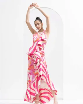 Pink abstract satin bodycon dress