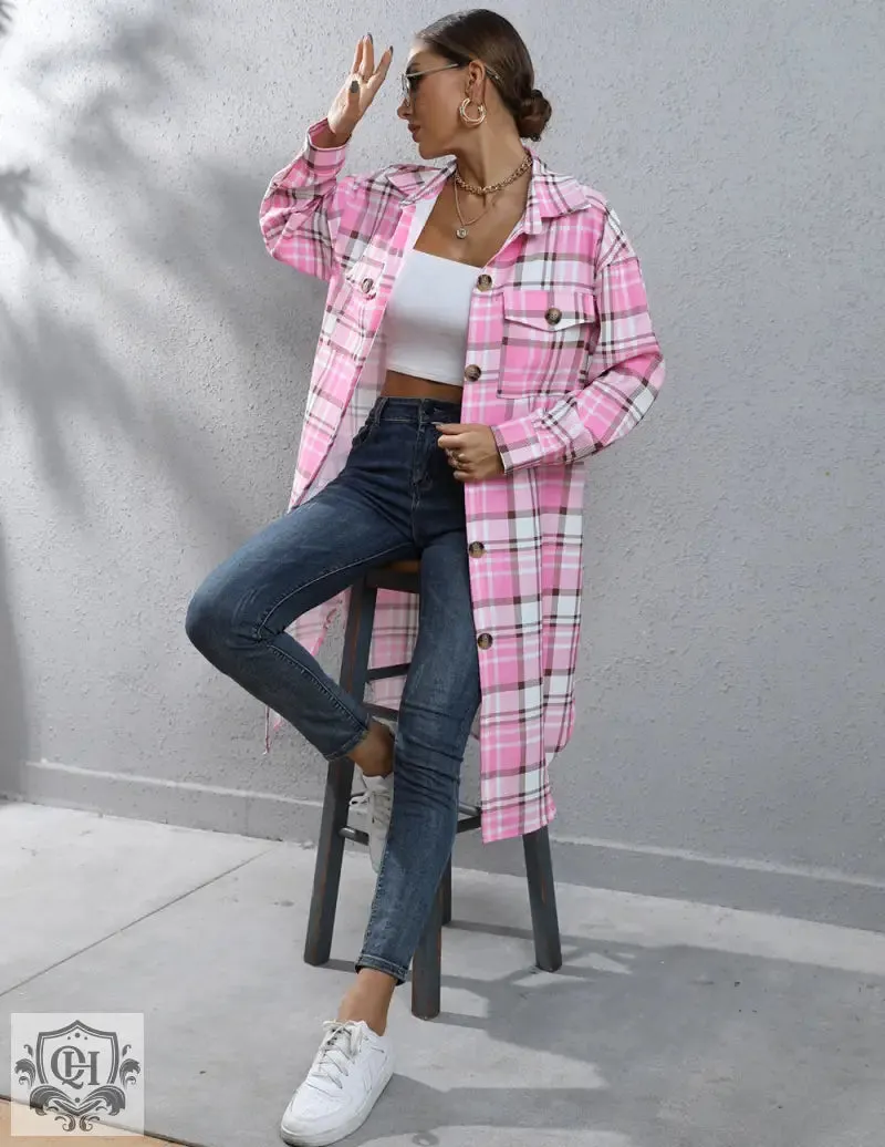 Plaid Long Trench Coat