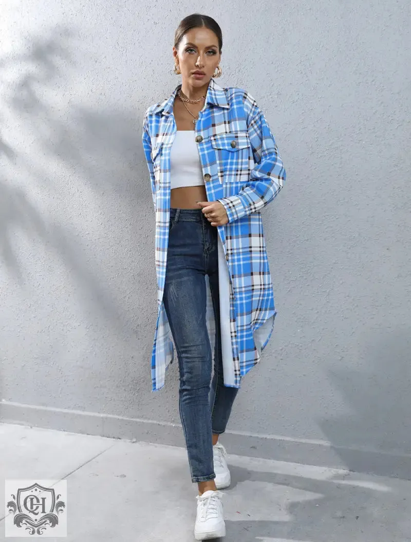 Plaid Long Trench Coat