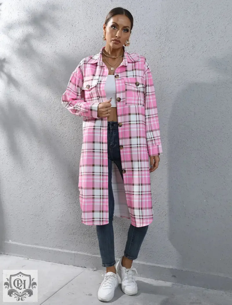 Plaid Long Trench Coat