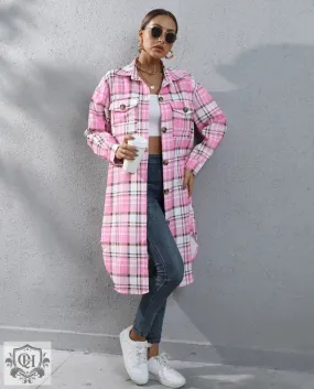 Plaid Long Trench Coat