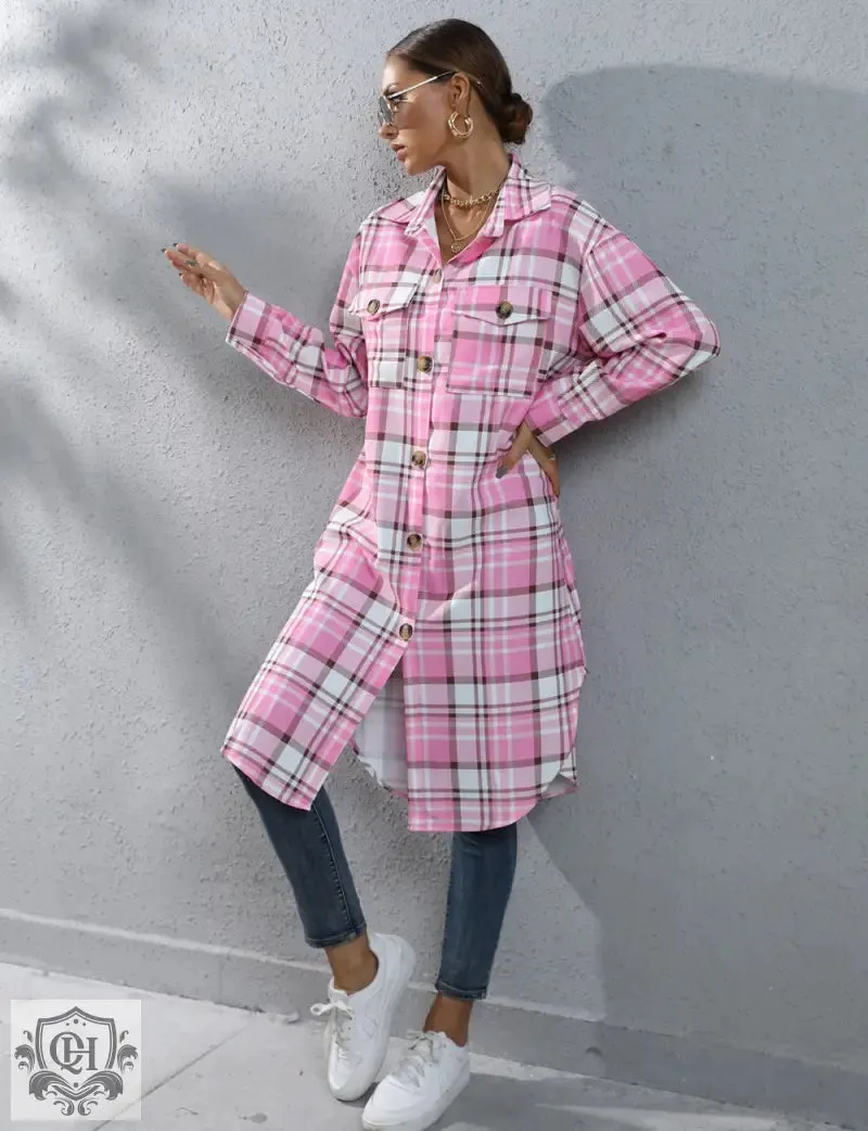 Plaid Long Trench Coat