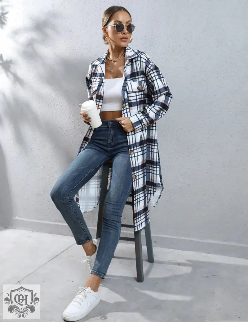 Plaid Long Trench Coat
