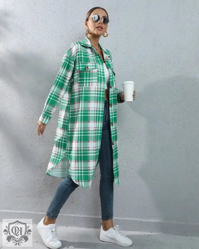 Plaid Long Trench Coat