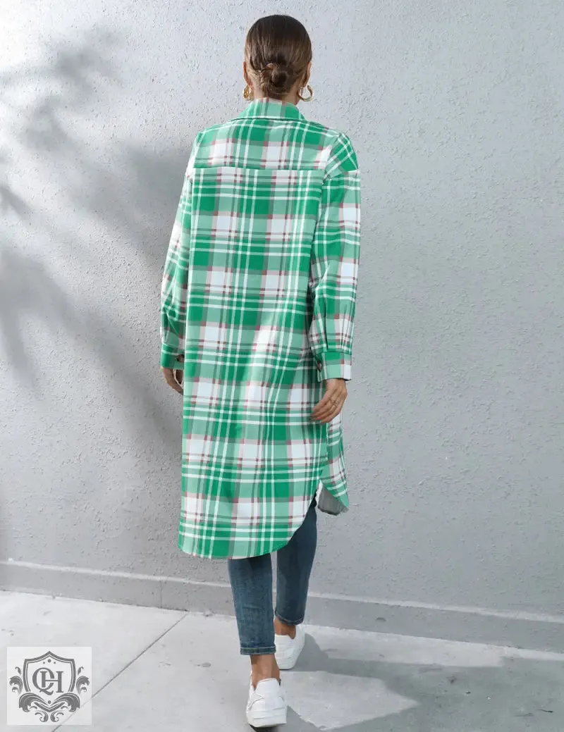 Plaid Long Trench Coat
