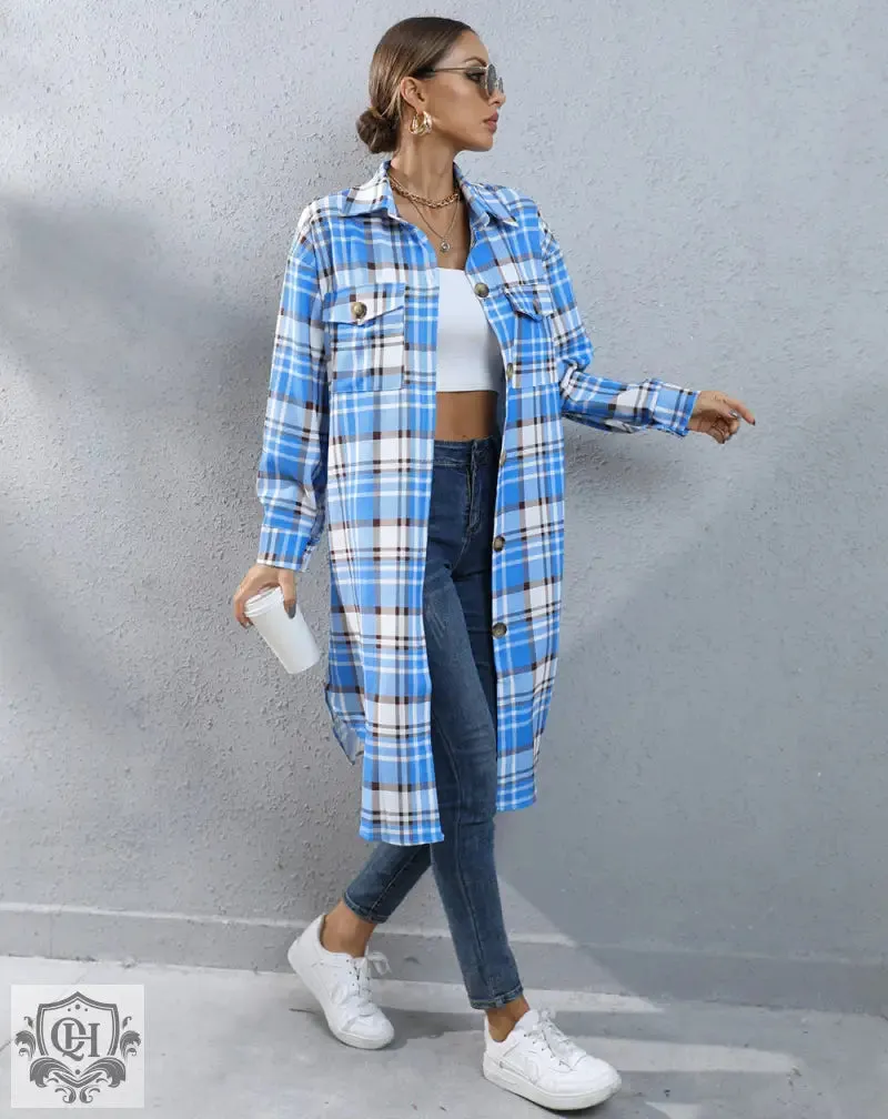 Plaid Long Trench Coat