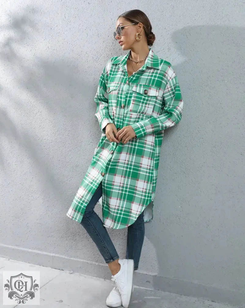 Plaid Long Trench Coat