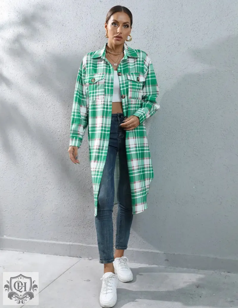 Plaid Long Trench Coat