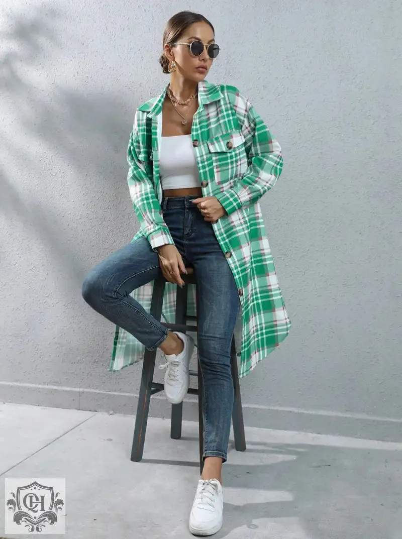 Plaid Long Trench Coat