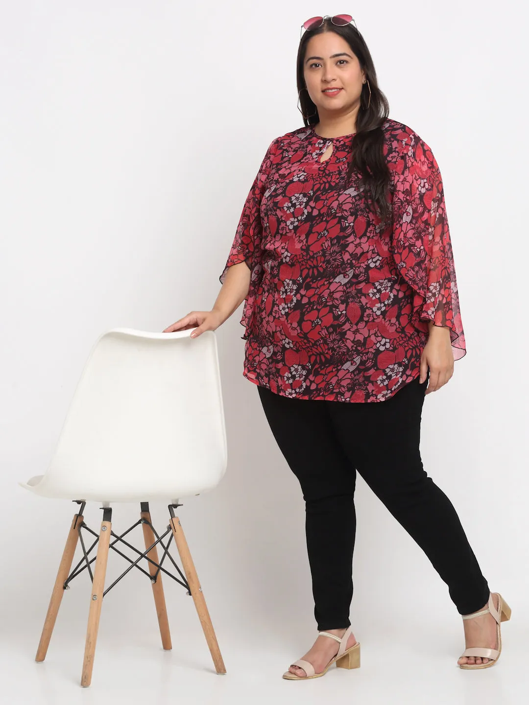 plusS Floral Printed Cape Top