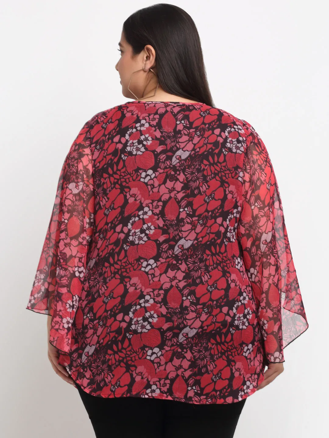 plusS Floral Printed Cape Top