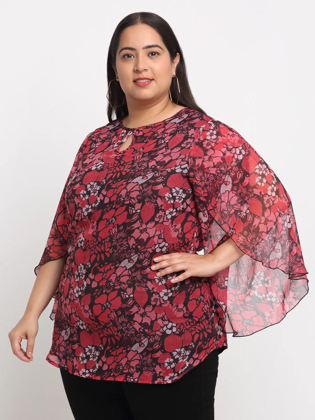 plusS Floral Printed Cape Top