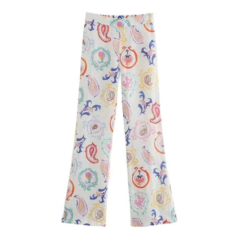 PRINTED HIGH WAIST FLARE PANTS