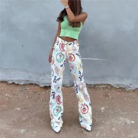 PRINTED HIGH WAIST FLARE PANTS