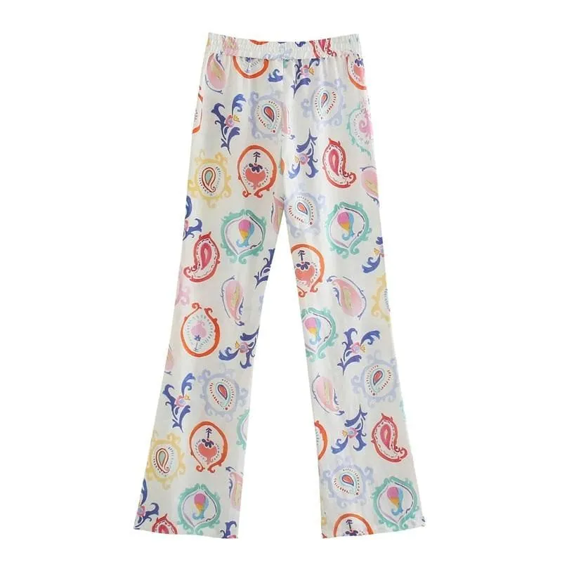 PRINTED HIGH WAIST FLARE PANTS