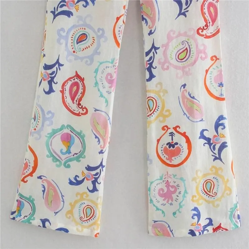 PRINTED HIGH WAIST FLARE PANTS