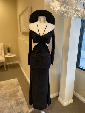 Printed Mesh Cut Out Maxi Dress