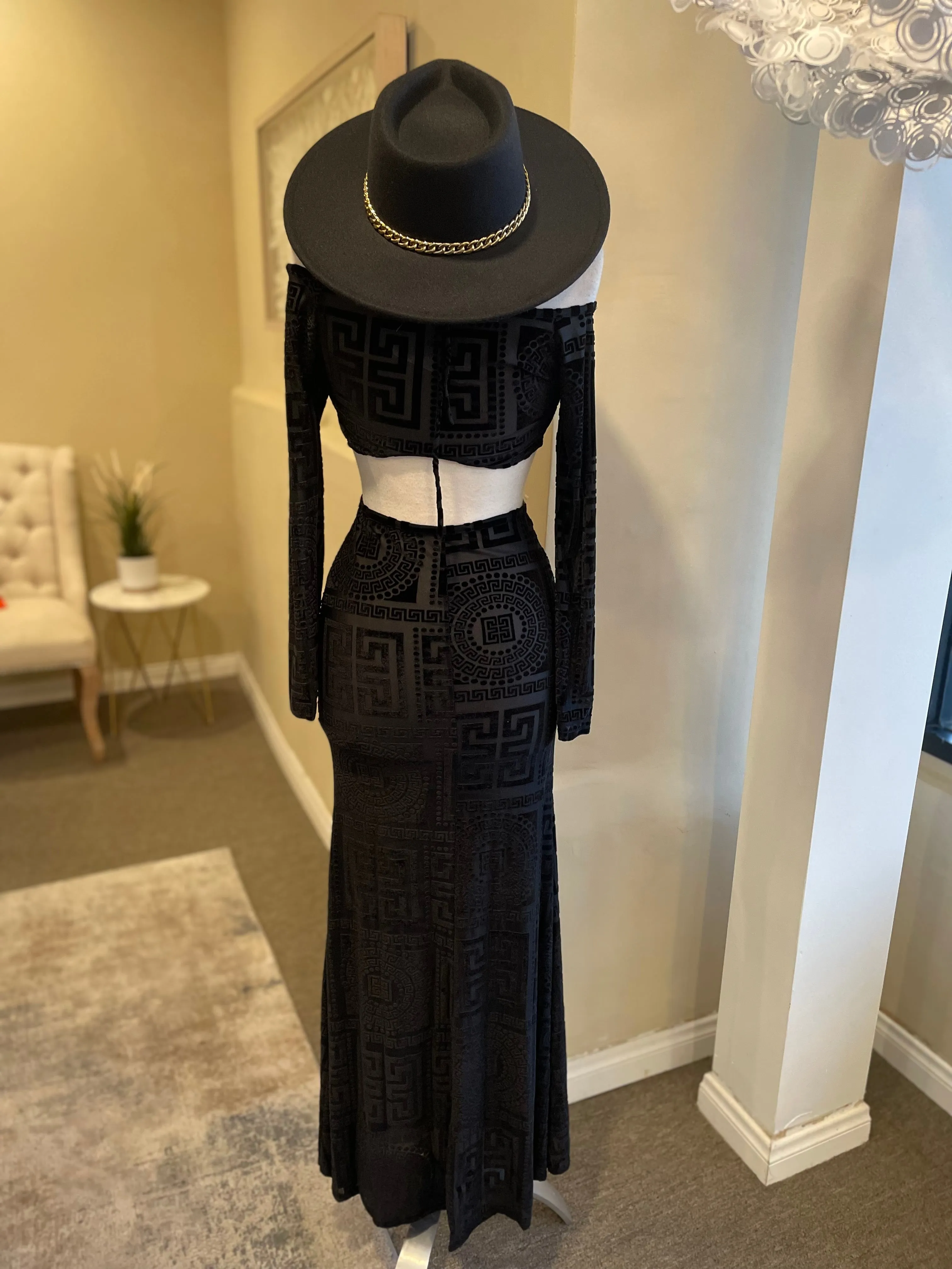 Printed Mesh Cut Out Maxi Dress