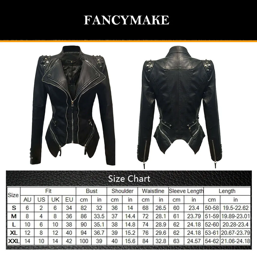 PU Leather Rivets Women's Studded Tuxedo Moto Jacket