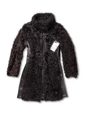 Saks Fifth Avenue Lamb Fur Leather Coat Black