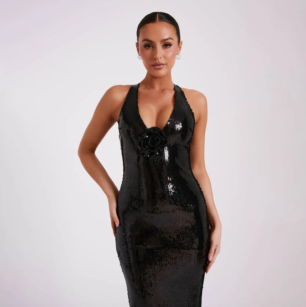 Sequin V Neck Sleeveless Maxi Dress