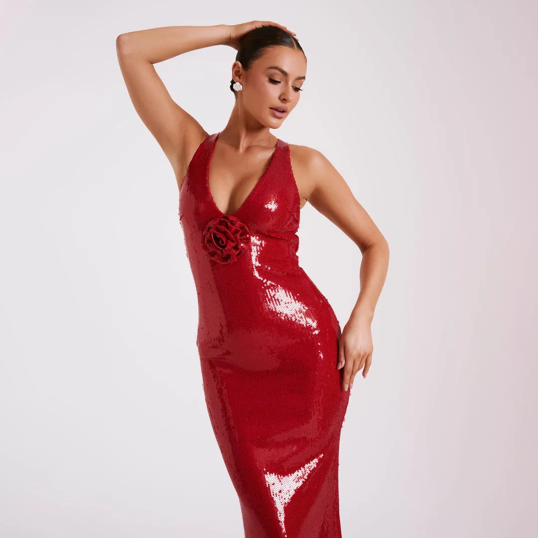 Sequin V Neck Sleeveless Maxi Dress