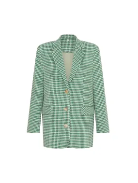 Single-breasted Checked Tweed Blazer in Cactus Green