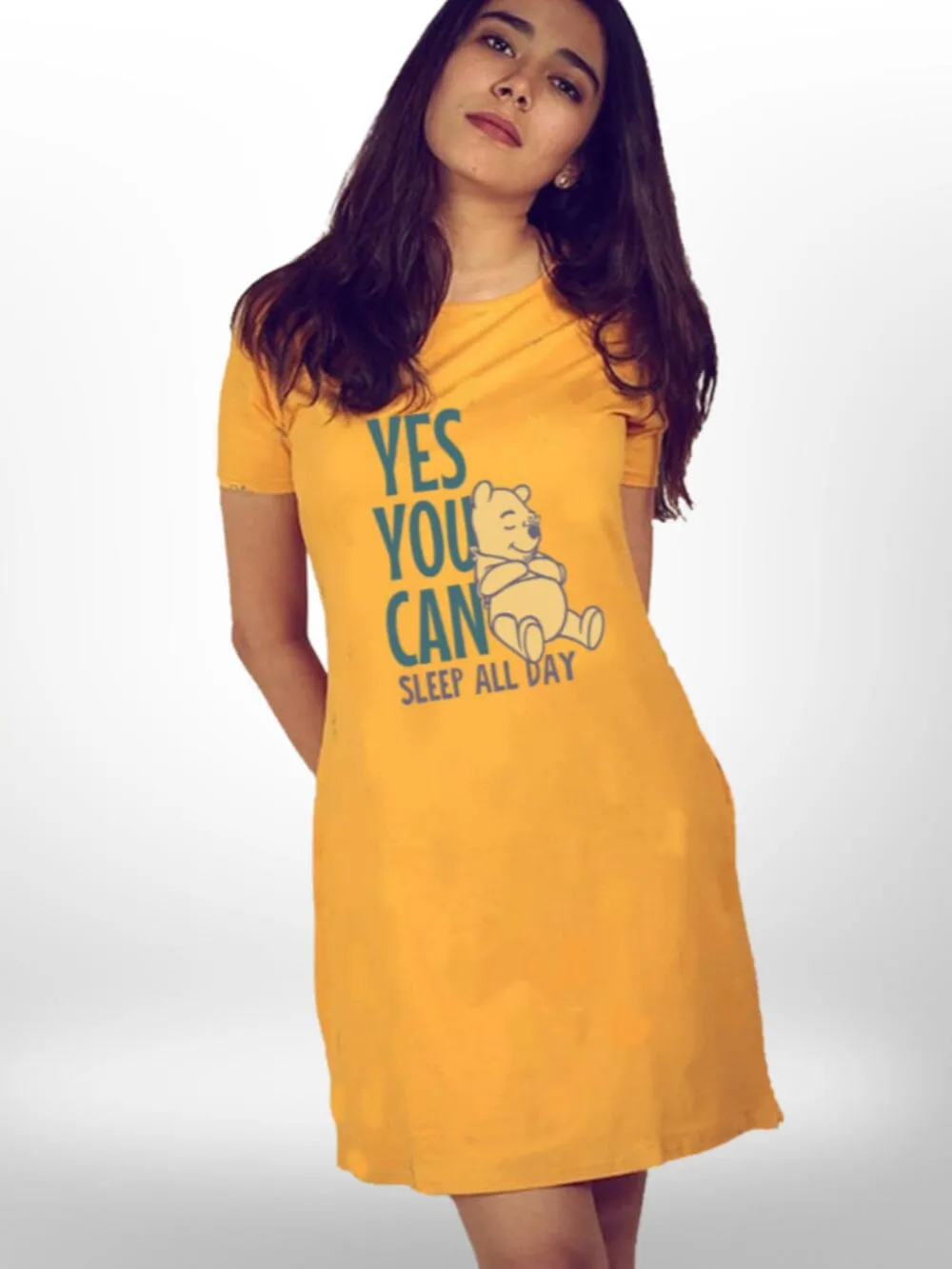 Sleepy Cute Dog Sleep All The Day Printed Long T-shirt For Women's