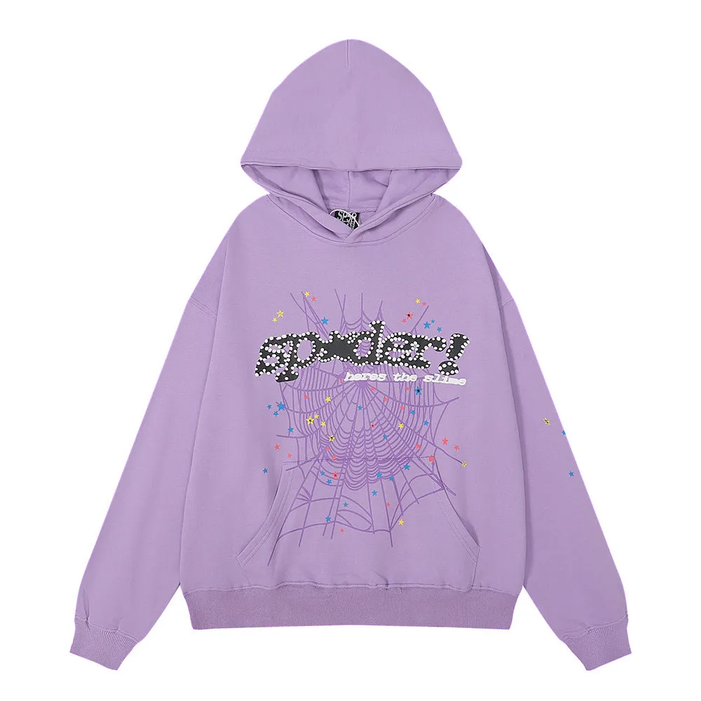 Sp5der Hoodie Cobweb Puff Print Pure Cotton