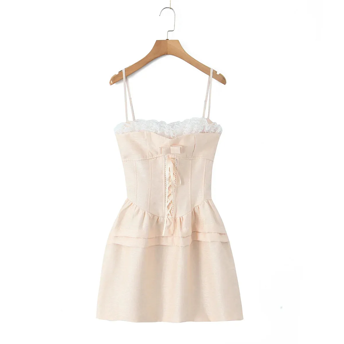 Spliced Lace Bow Cross Lacing Up Mini Dress