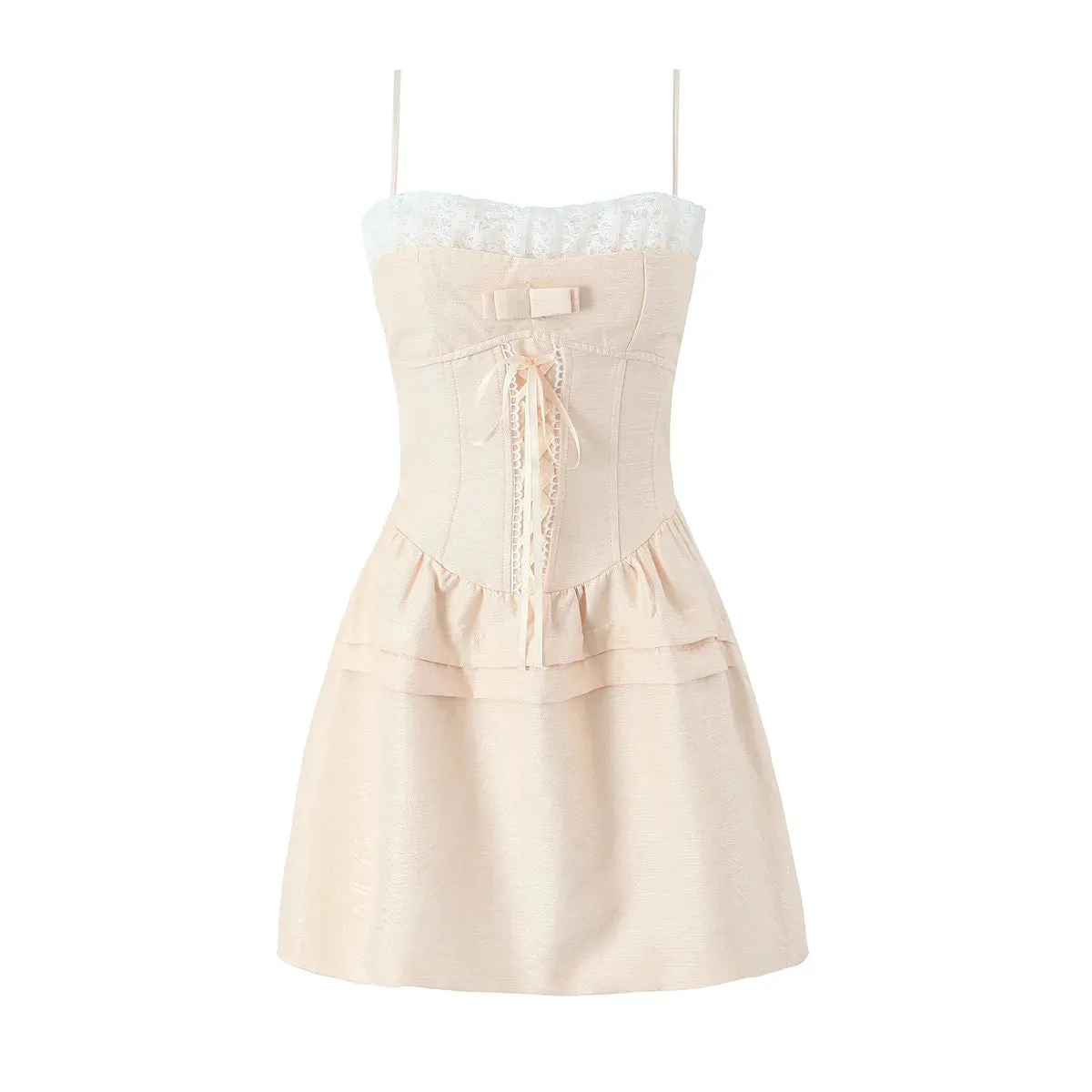 Spliced Lace Bow Cross Lacing Up Mini Dress