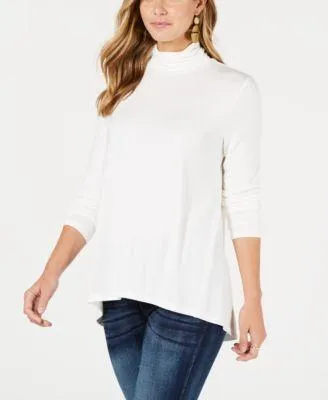 Style Co Mock-Neck High-Low Top Winter White XS