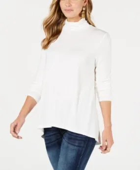 Style Co Mock-Neck High-Low Top Winter White XS