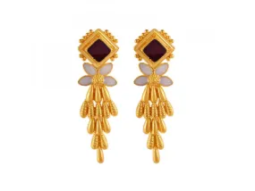 Stylish 22k Floral Gold Drop Earrings With Meenakari Work