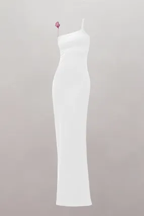 Surrealist Pink Rose Strap Maxi Dress in White