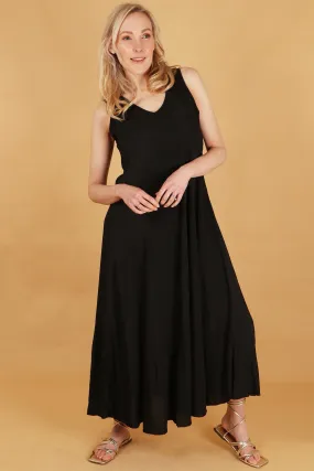V-Neck Maxi Trapeze Dress in Black