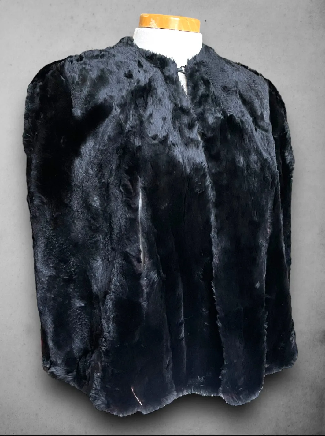 Vintage Black Fur Short Cape Jacket with Arm Holes