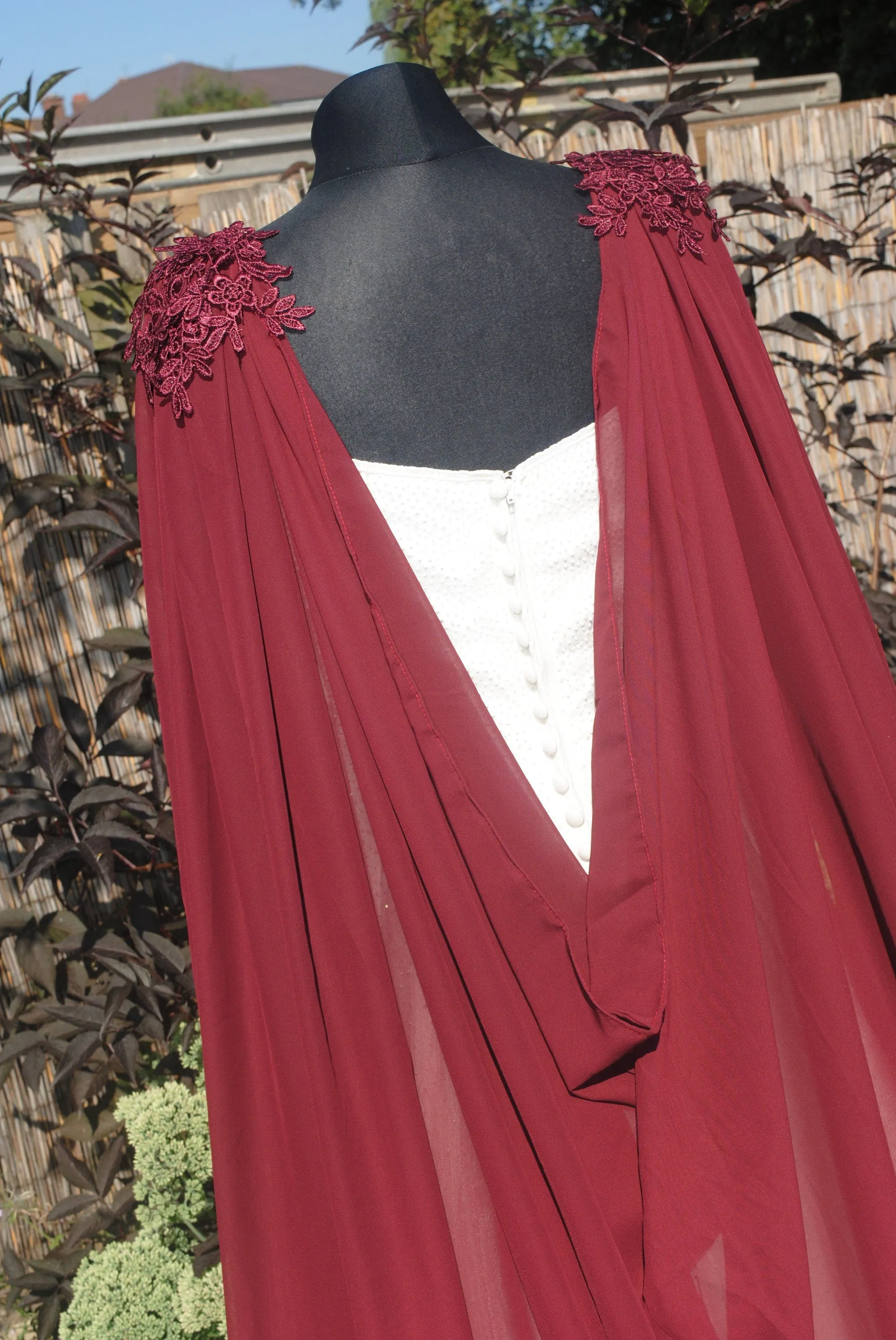 Wedding Cape - Chiffon Bridal Cloak with Lace - Red | Black | White | Ivory | Champagne