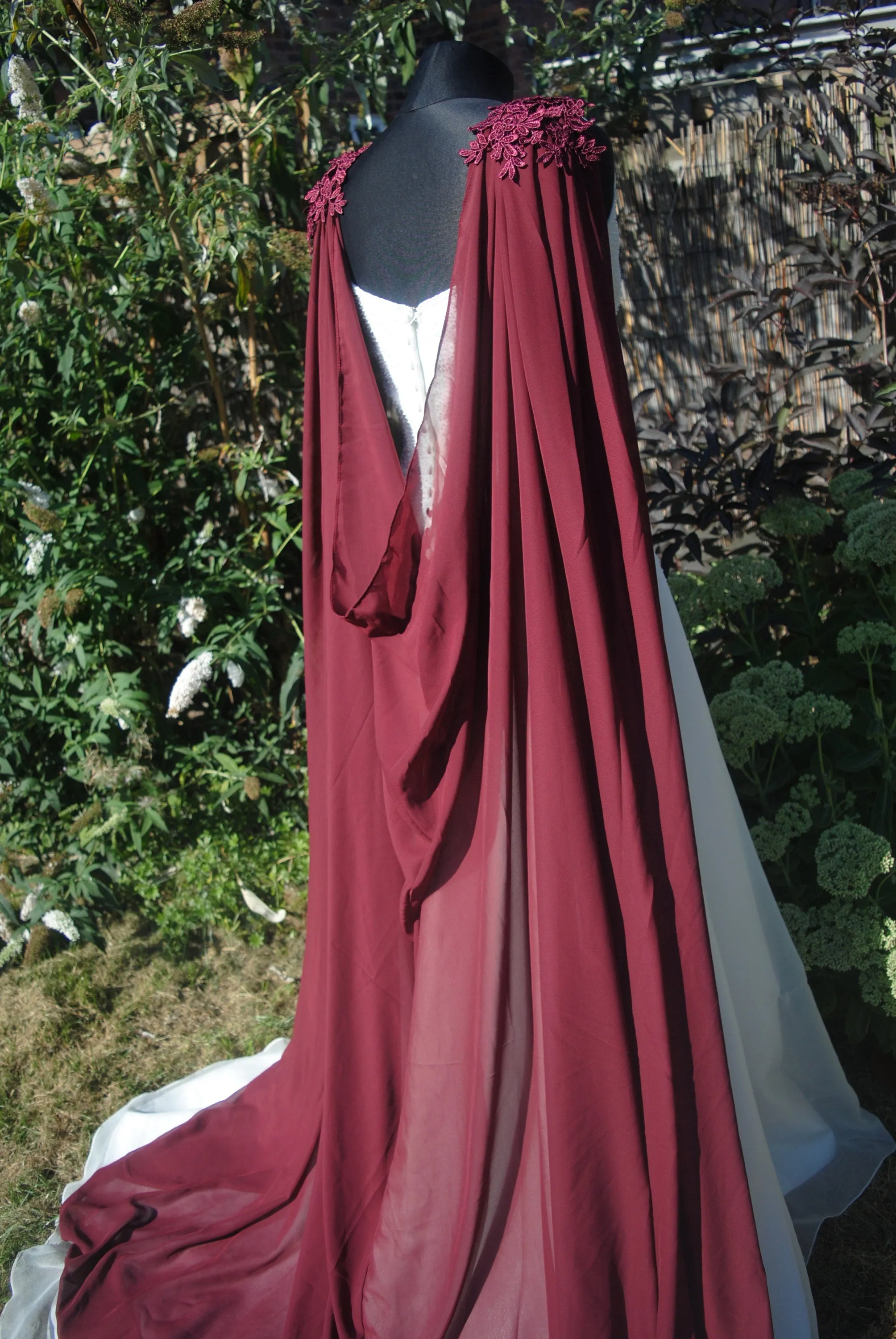 Wedding Cape - Chiffon Bridal Cloak with Lace - Red | Black | White | Ivory | Champagne