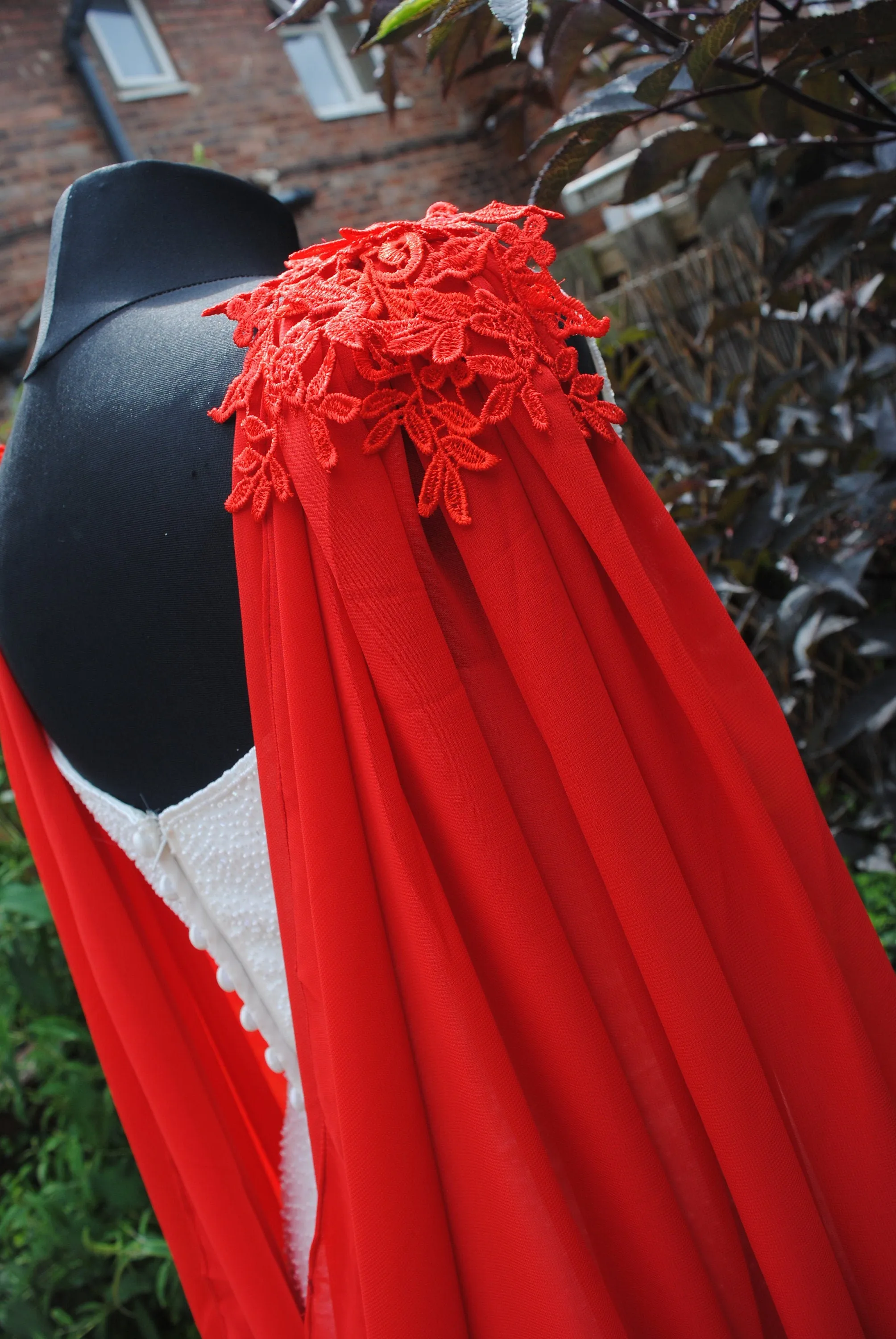 Wedding Cape - Chiffon Bridal Cloak with Lace - Red | Black | White | Ivory | Champagne