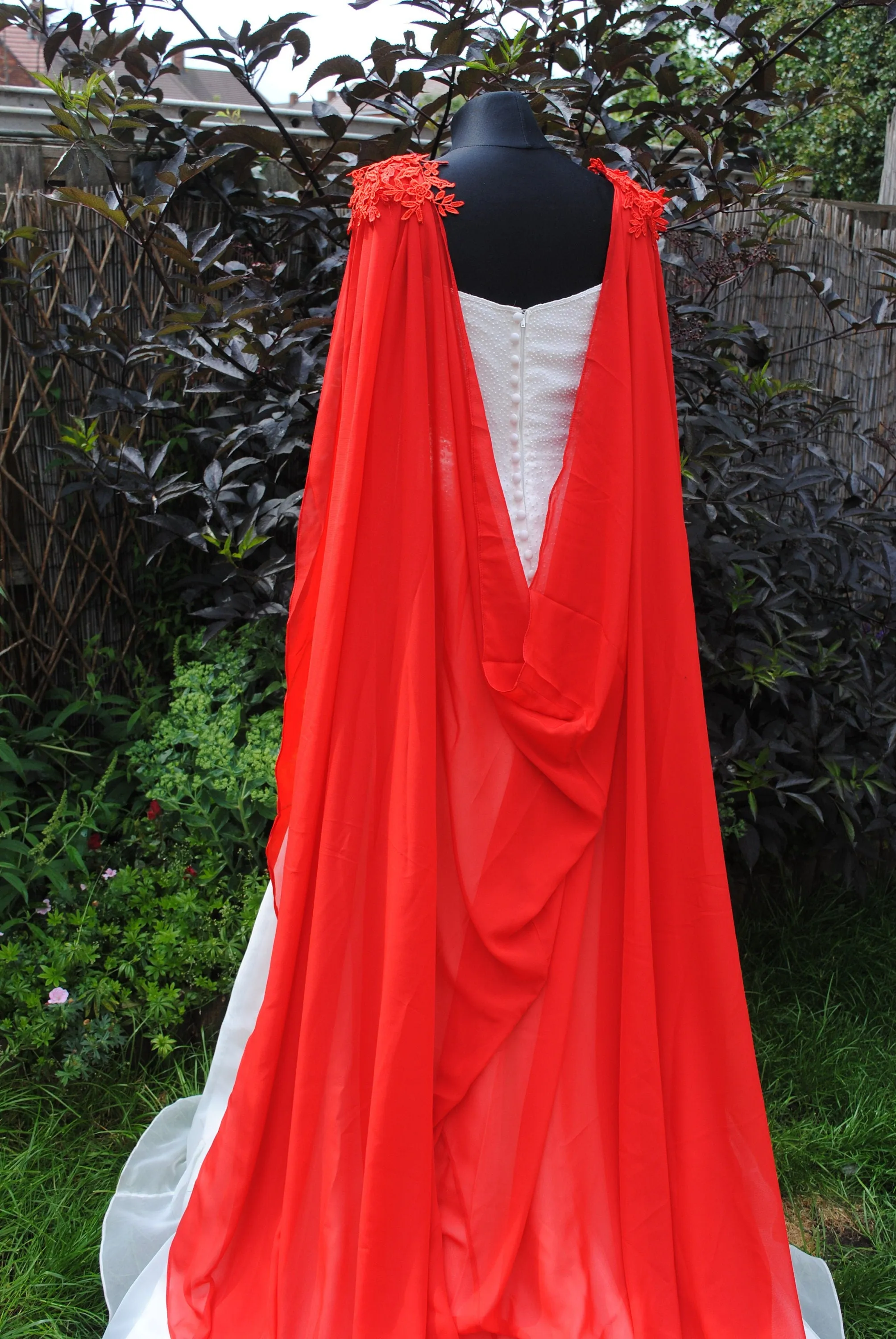 Wedding Cape - Chiffon Bridal Cloak with Lace - Red | Black | White | Ivory | Champagne