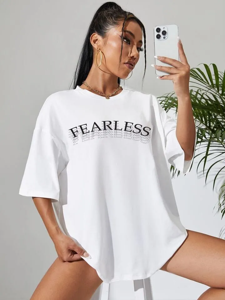Women Fearless Printed Drop-Shoulder Sleeves Oversized T-shirt | Chittagong