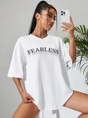 Women Fearless Printed Drop-Shoulder Sleeves Oversized T-shirt | Chittagong